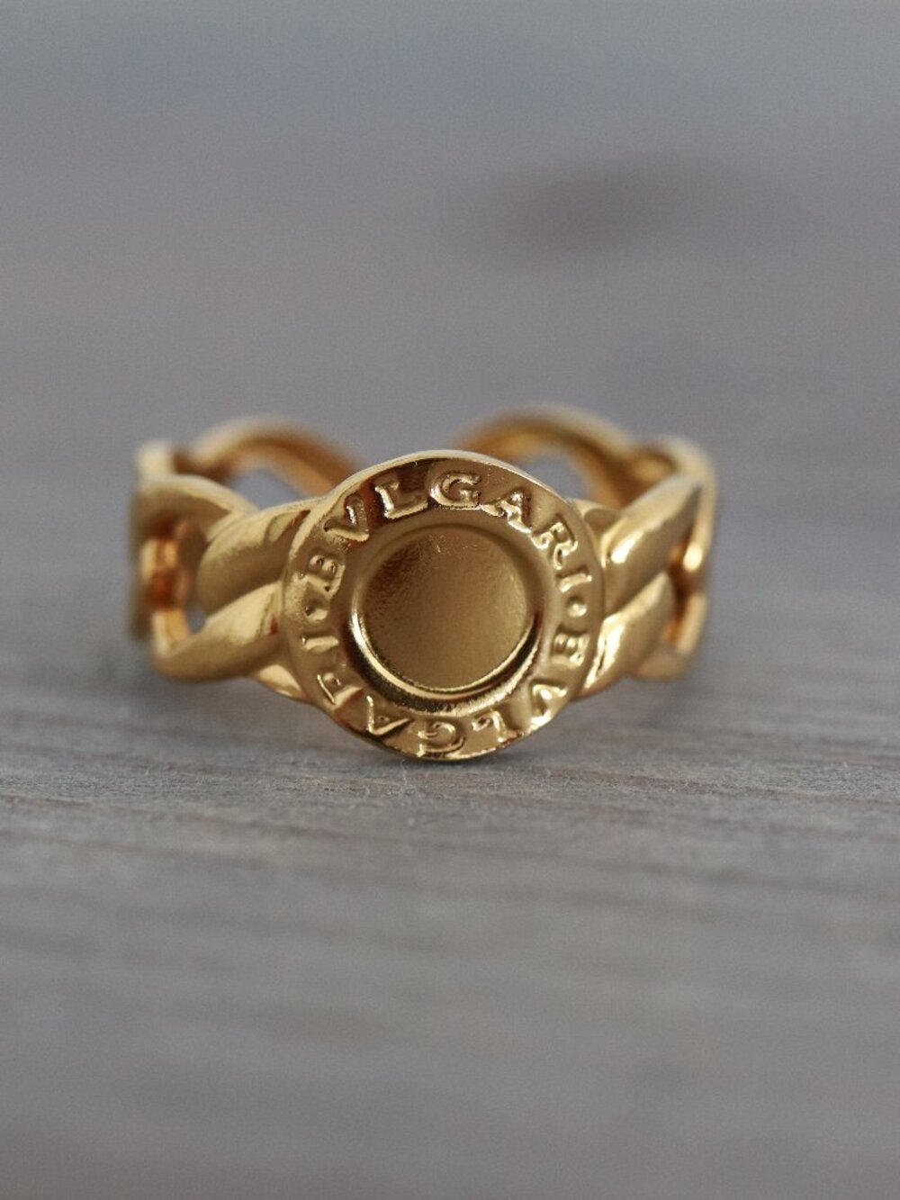 Coin Cuban Chain Style Wide Cuff Ring 18k Gold Plated Stainless Steel
